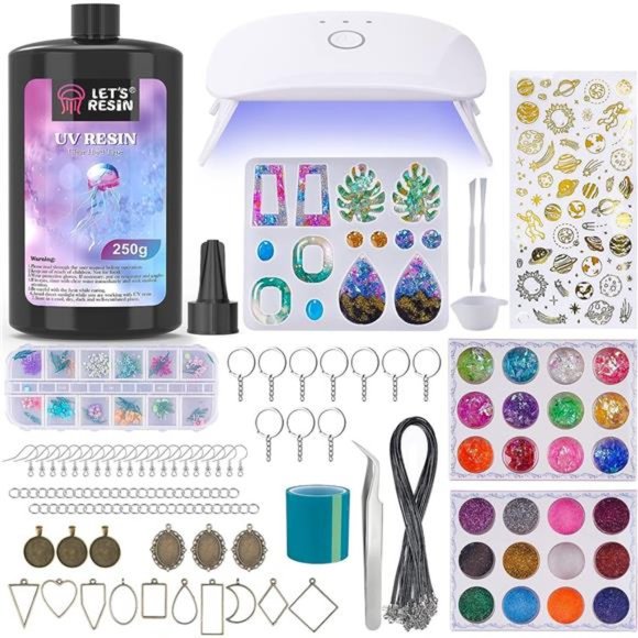 UV Resin Kit with Light,153Pcs Resin Jewelry MakingKit with Highly Clear UVResin - Picture 1 of 6